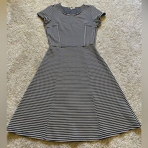 Downeast Women’s Navy White Striped A Line Dress Size Small Zipper Preppy